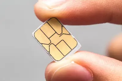 Close-up of SIM cards used for mobile network identification